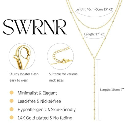 Lariat Necklace for Women, Dainty 14K Gold/Silver Plated Long Necklaces for Women Trendy Simple Layered Y-Shaped Pendant Necklace Adjustable Fashion Jewelry Gift - color: Gold, style: Satellite Chain