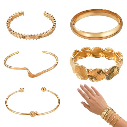 Gold/Silver Bracelets set for Women, Gold/Silver Plated Bangles Cuff Bracelets Stack, Open Adjustable Bangles Fashion Accessories Jewelry Set for Gifts Birthday Valentines Day - color: Glod, size: Style B