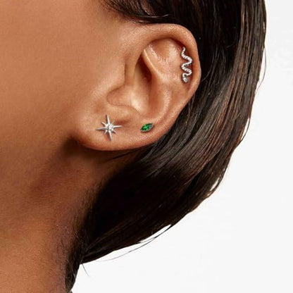 G23 Titanium 16G Tragus Conch Piercing Jewelry Flat Back Stud Earrings | Hypoallergenic CZ Nose Dangle Helix Medusa Lip Labret Body Piercing Jewelry, 14K Gold Plated, Silver, 6 and 8 mm Post Length - color: Serpent's Charm-Titanium