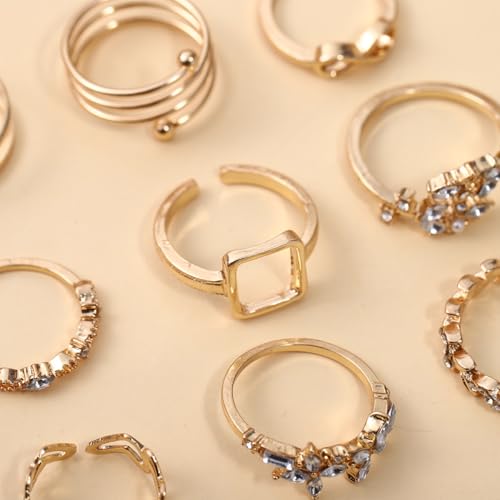 42-Piece Gold Tone Stackable Ring Set for Women, Boho Minimalist Stacking Rings with Crystal & Heart Accents, Adjustable Open Band Jewelry for Daily Wear - style: TZJ-003352-01