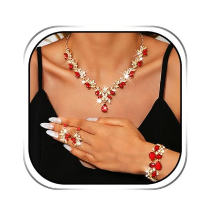 Sixexey Bridal Wedding Jewelry Set Crystal Neck Jewelry Rhinestone Wedding Prom Jewelry Accessories for Women - color: Red Crystal