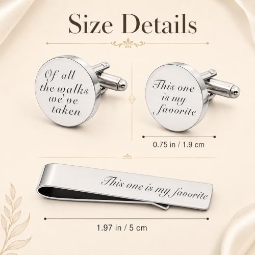 JUOOE Cufflinks for Men Tie Clip Set Cuff Links Personalized CuffLinks Gift for Groom Husband Father Boyfriend Stainless Steel Cufflinks Shirt Business Wedding Gifts - style: Silver Of all the walks we've taken