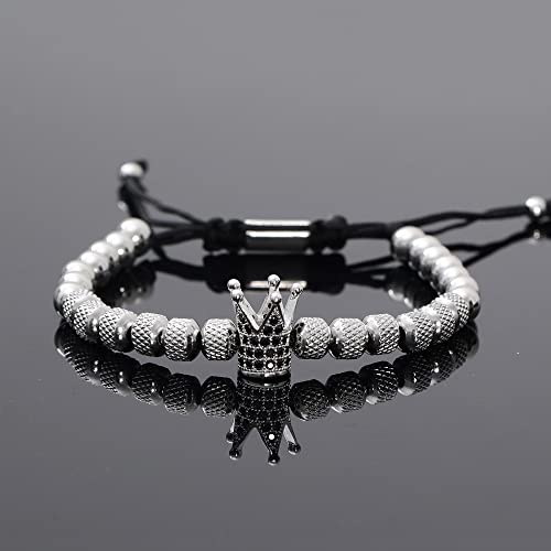 WFYOU 3PCS Stainless Steel Imperial Crown Bracelets for Men Gold Roman Numeral Bangle Bracelet Adjustable Cuff Bracelet Mens Luxury Jewelry Gifts - style: 03:Black-Crown