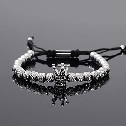 WFYOU 3PCS Stainless Steel Imperial Crown Bracelets for Men Gold Roman Numeral Bangle Bracelet Adjustable Cuff Bracelet Mens Luxury Jewelry Gifts - style: 03:Black-Crown
