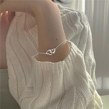 925 Sterling Silver Bracelets for Women Adjustable Love Heart Charm Chain Bracelets Fashion Jewelry Valentine's Day Gifts for Your Lover - color: 4-Sliver