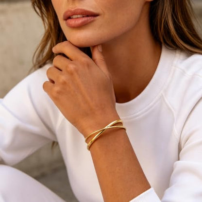 hotoo Gold Plated Bangle Bracelet for Women - style: Double-Strand Wrap