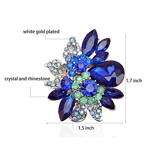 CSY Luxury Froral Cocktail Statement Rings Stretch Adjustable Ring | Gorgeous Women's Austrian Crystal Leaves Flower Big Cocktail Statement Rings Stretch Adjustable Ring Jewelry Accessories - color: 01 royal blue