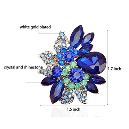 CSY Luxury Froral Cocktail Statement Rings Stretch Adjustable Ring | Gorgeous Women's Austrian Crystal Leaves Flower Big Cocktail Statement Rings Stretch Adjustable Ring Jewelry Accessories - color: 01 royal blue