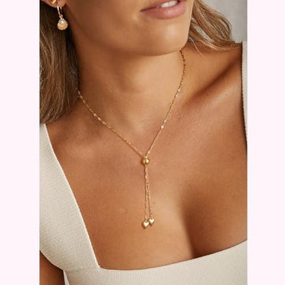 Lariat Necklace for Women, Dainty 14K Gold/Silver Plated Long Necklaces for Women Trendy Simple Layered Y-Shaped Pendant Necklace Adjustable Fashion Jewelry Gift - color: Gold, style: Heart Pendant