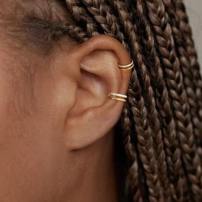 Cartilage Helix Conch Piercing Jewelry Gold Hoop Women Earrings | 2pcs, Huggie, Made of Stainless Steel, 14k Gold Plated, Hypoallergenic, Sparkly Cubic Zircon, Double Hoop design - color: Zircon Gold, size: 18g-8mm