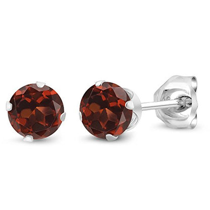 Gem Stone King 925 Sterling Silver Round 4MM Gemstone Birthstone Stud Earrings For Women Men - style: Garnet, January