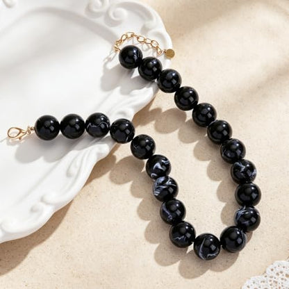 Chunky Beaded Necklace for Women Trendy Boho Collar Statement Necklace Large Round Resin Beads Choker Necklaces Summer Beach Jewelry Gifts - color: Black