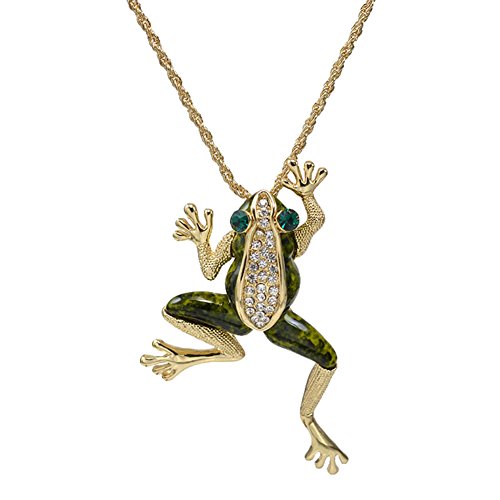 Vintage Gold Tone Crystal Green Enamel Frog Brooch Pin Lucky Symbol Animal Pin