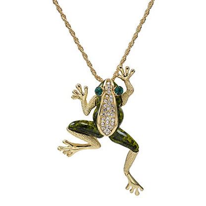 Vintage Gold Tone Crystal Green Enamel Frog Brooch Pin Lucky Symbol Animal Pin