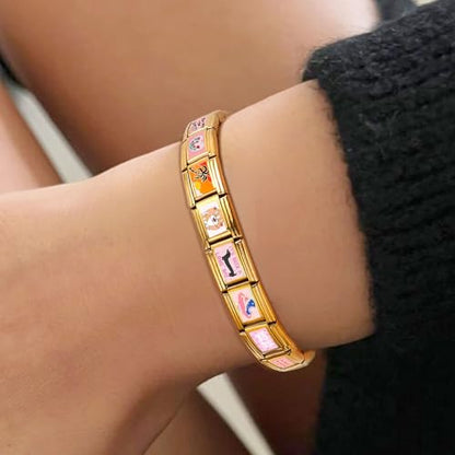 Italian Charms Bracelet Sets with 1Pcs Starter Brascelet 9Pcs Charms 9mm Italian Modular Charm Bracelet DIY Module Jewelry Gifts - color: A-Starter Bracelet Set-20Pcs Gold Red