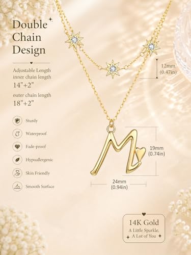 14K Gold A-Z Initial Lette Necklace Star Choker Women Necklace | Personalized Initial Jewelry, Meaningful Name Letter Gift for Women Wife Mom Friend, Perfect Present For Birthday/Anniversary - style: 14K Gold-M