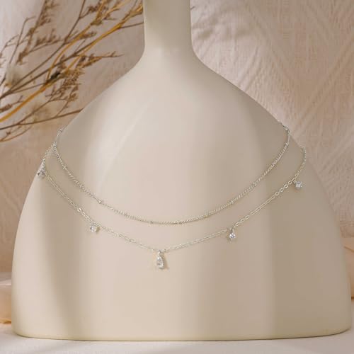 Layered Necklaces For Women,Dainty Gold Plated Necklace Stack Prom Layering Necklaces For Women Trendy Chain Cross Choker Necklace Set Fashion Accessories - color: cz+satellite-silver