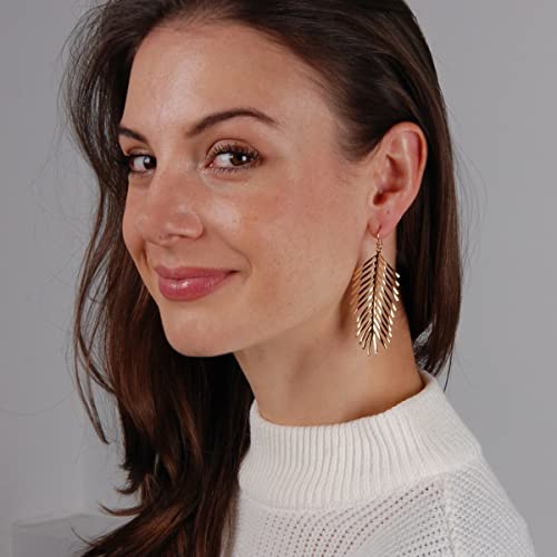 Palm Leaf Earrings for Women - Boho Tropical Dangle Earrings | Plated in Gold Tone or Silver Tone - color: 3" inch - Gold