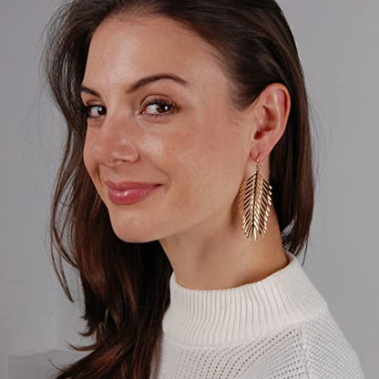 Palm Leaf Earrings for Women - Boho Tropical Dangle Earrings | Plated in Gold Tone or Silver Tone - color: 3" inch - Gold