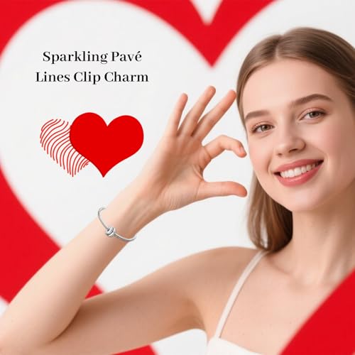Annmors S925 Clip Spacer Safety Chain Stopper Charms for Pandora, Gift Mom Daughter Friend Sister Wife Grandma Girlfriend Fmaily On Christmas Mothers Valentines Halloween Graduation - color: B07-Sparkling Pavé Lines Clip Charms