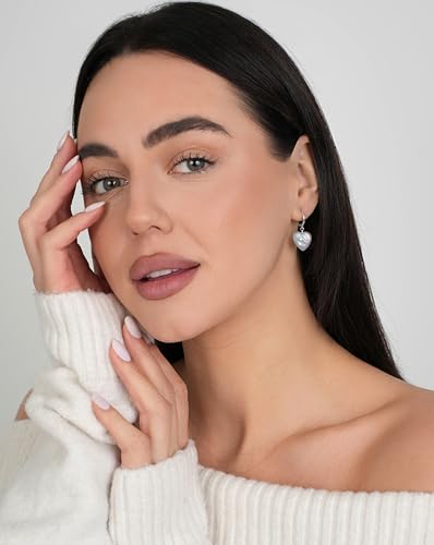 LILY LUSTRE 14k Gold Plated/Filled 925 Sterling Silver Handpicked AAAA Quality Natural White Freshwater Cultured Heart Shaped Pearl Huggie Hoop/Leverback Drop Dangle Earrings for Women - color: Silver Hoop