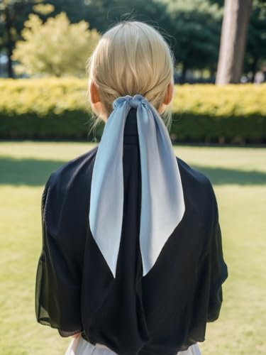 Pack of 2 Knotted Bow Hair Scrunchies Elastic Hair Scarf Hair Ties Bands Satin Hair Ribbon Scrunchy Ponytail Holder for Women and Girls,Hair Scarf Scrunchies with Tail, Hair Accessories (Light Blue) - color: Light blue