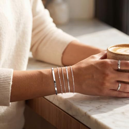 Dainty Gold Bracelet for Women Trendy Non Tarnish, Thin Bracelets Stackable Set with Bangle Cuff, Box, Herringbone, Paperclip, Figaro, Sparkling Link Chains Waterproof, Simple Jewelry Gifts for Women - color: style 01-silver