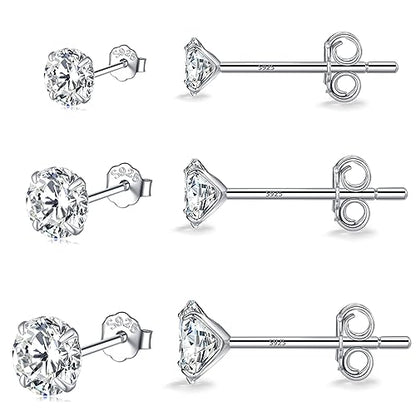 MASOP VOGU 3-5mm Sterling Silver Stud Earrings Set 14K White Gold Plated Hypoallergenic Tiny Round Cut CZ Cubic Zirconia Simulated Diamond Cartilage Studs for Women Men - color: A# 3Pairs(3/4/5mm)
