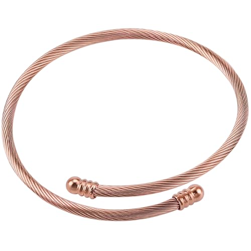 Jewelers Stainless Steel Cable Wire Open Cuff Adjustable Size - color: Rose gold