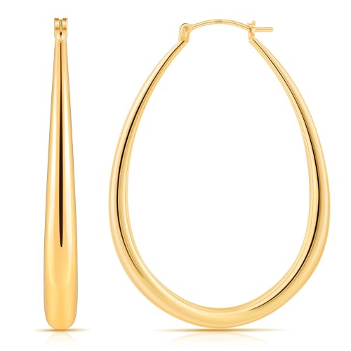 Gacimy Chunky Hoop Earrings for Women, 14K Gold Plated Oval Hoop Earrings with 925 Sterling Silver Post - color: Gold, size: 50mm