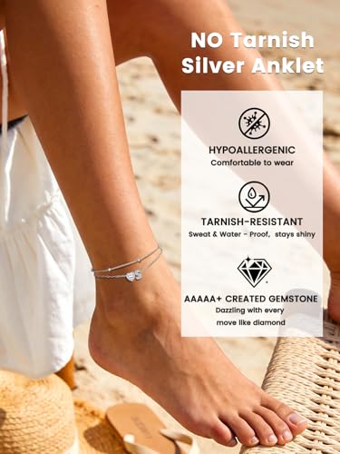 Bestyle Initial Anklet Bracelets for Women Waterproof Non Tarnish 14K Gold/White Gold Plated CZ Anklets for Women Dainty Layered Letter Heart Ankle Bracelets Adjustable Foot Chain Anklet - color: S