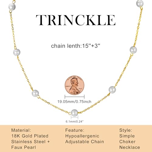 Trinckle Pearl Necklaces for Women, Pearl Choker Dainty Pendant Necklace | White Pendant Choker for Teen Girls, Layered Daisy Jewelry, Wedding Strands for Bride Bridesmaids as Beach Summer Accessories - style: Gold Pearl Necklace