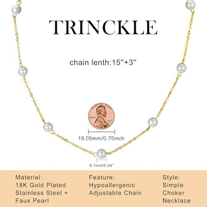 Trinckle Pearl Necklaces for Women, Pearl Choker Dainty Pendant Necklace | White Pendant Choker for Teen Girls, Layered Daisy Jewelry, Wedding Strands for Bride Bridesmaids as Beach Summer Accessories - style: Gold Pearl Necklace