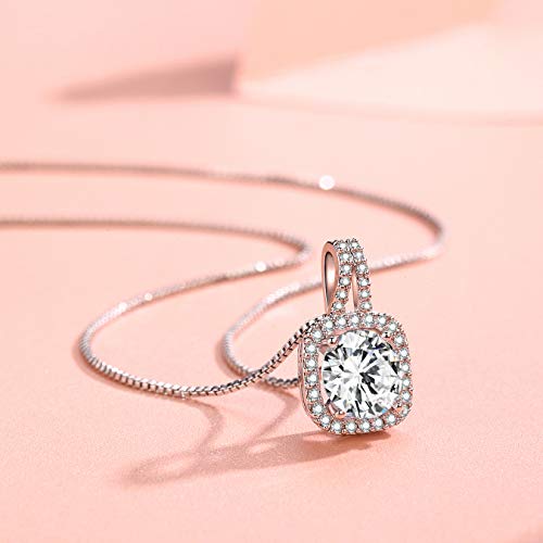 SBLING Platinum Plated Cubic Zirconia/Austrian Crystal Cushion Shape Halo Pendant Necklace/Earrings - color: Moveable pendant-Cubic Zirconia