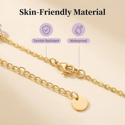 Daisy Pearl Jewelry Set for Women, 14K Gold Plated Stainless Steel Necklace Bracelet Earring 3 Piece Set, Dainty Pearl Choker Flower Necklace Birthday Gift for Her - color: Purple