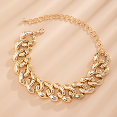 Chunky Link Cuban Chains Necklace Women's Punk Hip-hop Thick Gold Chain Choker Necklace Fashion Costume Jewelry for Women (gold) - color: chunky gold