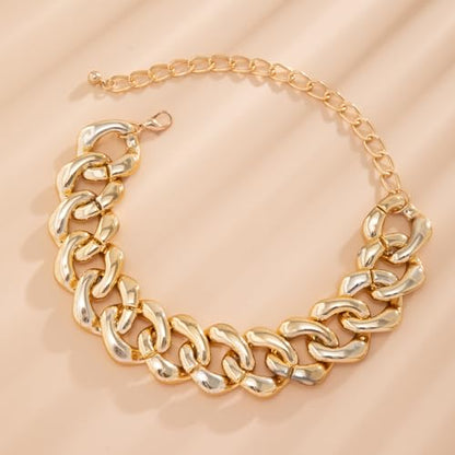 Chunky Link Cuban Chains Necklace Women's Punk Hip-hop Thick Gold Chain Choker Necklace Fashion Costume Jewelry for Women (gold) - color: chunky gold