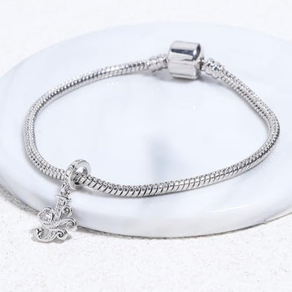 925 Sterling Silver Letter Charms for Pandora Bracelets Silver Letter A Alphabet Charm Initial Dangle Charms Beads Jewelry Gift for Women - style: Dangle Letter Charm J
