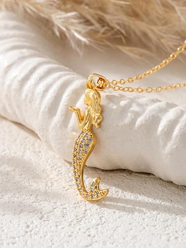Baydurcan Dainty Gold Necklace for Women Ankh Mom Jesus Sun Star Necklace | 14K Gold Plated Pendant Necklaces Gifts for Friends Sister Mother, Birthday, Christmas, Graduation, Inspirational Gifts - style: Mermaid