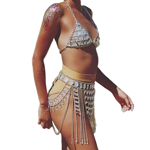 Rhinestone Body Chain Suit Boho Waist Belly Chain Skirt Crystal Body Chain Bra top Festival Jewelry for Women and Girls (Ⅰ) - color: Ⅰ