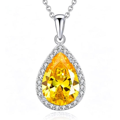 VONSSY Classic Oval Pendant Gemstone Necklace | Crystal Ruby Sapphire Waterdrop Birthstone Teardrop Emerald Necklace | 18K Platinum Gold Plated Chain | Jewelry Gift for Mother Wife Girlfriend - color: NL-Yellow-Platinunm