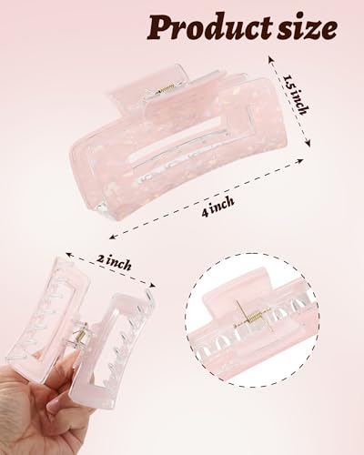 4PCS Large Claw Clips for Thick Hair, Large Acrylic Hair Clips | Modern Marble Geometric Design, Non-Slip Secure Hold for Long Hair, Buns, Updos and Everyday Styling - color: White + Pink + Blue + Cyan