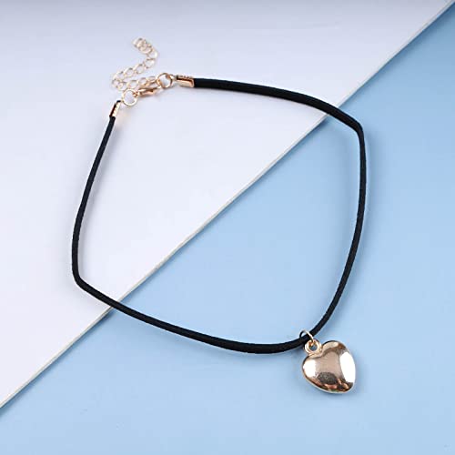 Andelaisi Boho Heart Velvet Choker Necklace Black Velvet Suede Necklace Choker Gold Love Heart Pendant Necklace Gothic Black Velvet Ribbon Necklace Chain Jewelry for Women