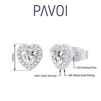 PAVOI 14K Gold Plated 925 Sterling Silver Post Brilliant Round Faux Diamond Halo Earrings - Premium Cubic Zirconia - style: Heart