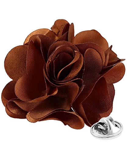 Premium Men's Formal Solid Color Flower Lapel Pin - Boutonniere for Men, Brooch Pin - color: Whiskey