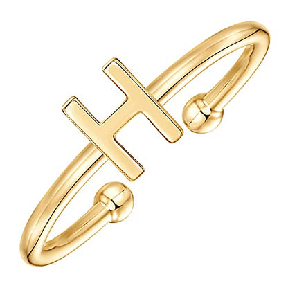 PAVOI 14K Gold Plated Initial Letter Ring for Women, Adjustable Band | Thin Initial Band - Dainty Fashion Jewelry Gifts - style: - H
