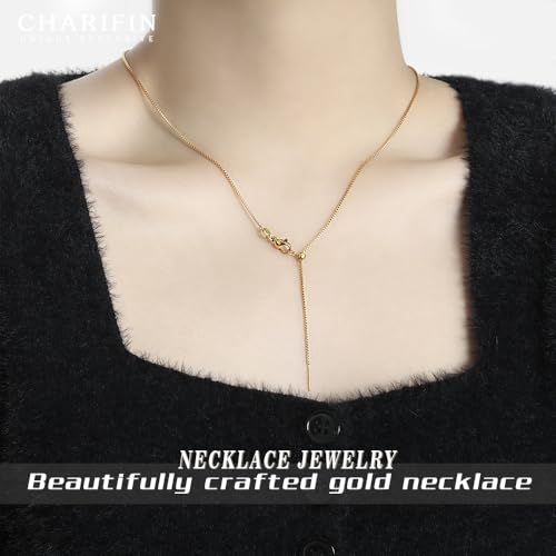 Woman necklace titanium steel hypoallergenic 1mm box chain Y-shaped pendant necklace adjustable Gold plating necklace for women