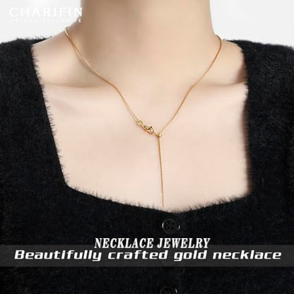 Woman necklace titanium steel hypoallergenic 1mm box chain Y-shaped pendant necklace adjustable Gold plating necklace for women
