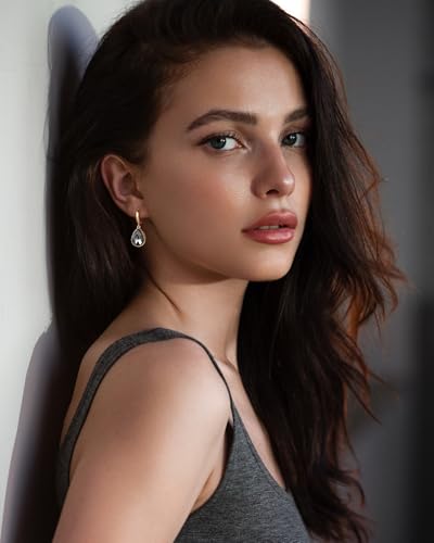 Crystals Teardrop Dangle Drop Earrings, 18K Gold Plated Hoop Earrings Zirconia Jewelry for Women Gifts - color: Grey