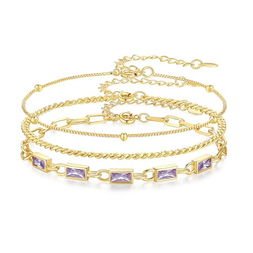 Gold Birthstone Bracelet for Women, 18K Gold Plated Layered Jewelry Bracelet Set, Womens Dainty Stackable Bracelets Link Paperclip Chain Valentines Day Gift for Wife Her - color: Gold-06-Jun.